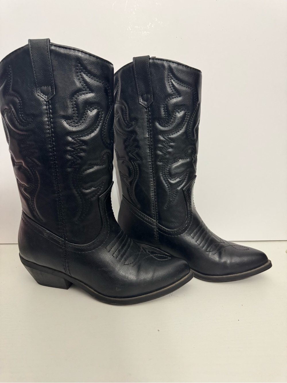Soda Black Western Embroidered Mid-Calf Heeled Boots